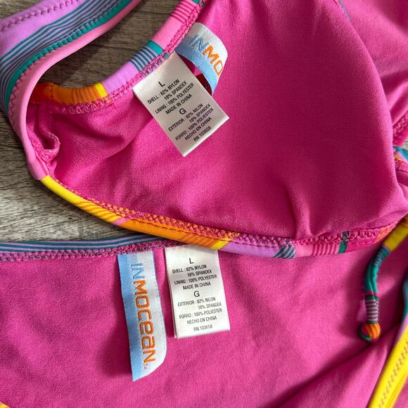 Inmocean Bright Rainbow Striped Bikini Set Juniors L Halter Triangle Top 2 Piece - Picture 2 of 10